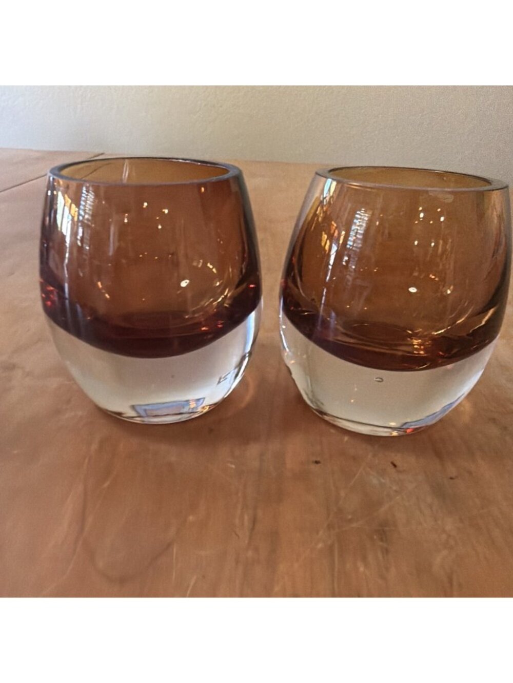 Mikasa Home Accents Solaris Set of 2 Amber Votive Art Glass Candle Holders